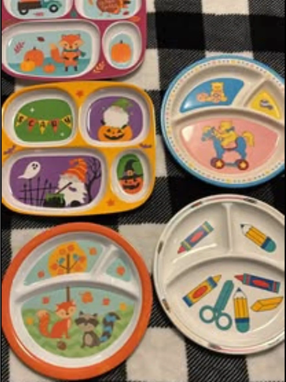 11 Kids Colorful Sectioned Plates - Assorted Themes
